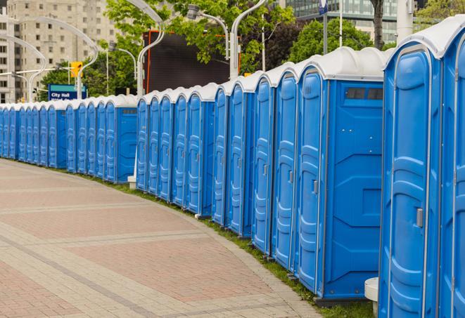 Seasonal porta potty units set up at a Ellensburg, Washington venue